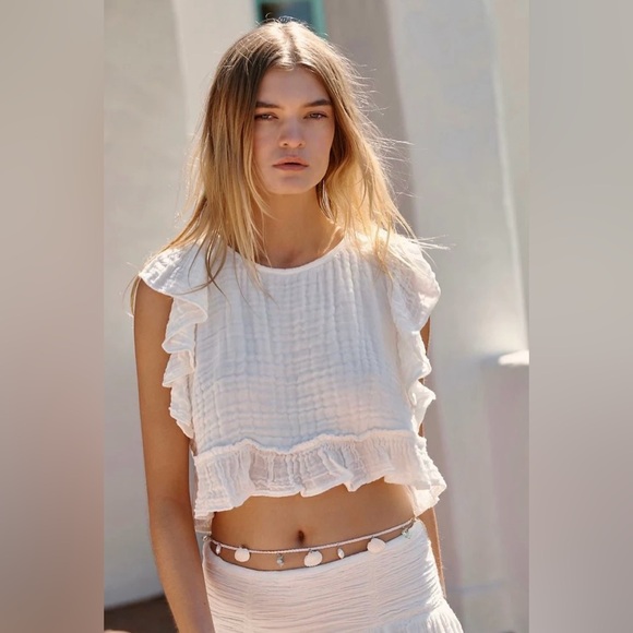 Free People Augusta Gauze Ruffle Crop Tank - Picture 1 of 6